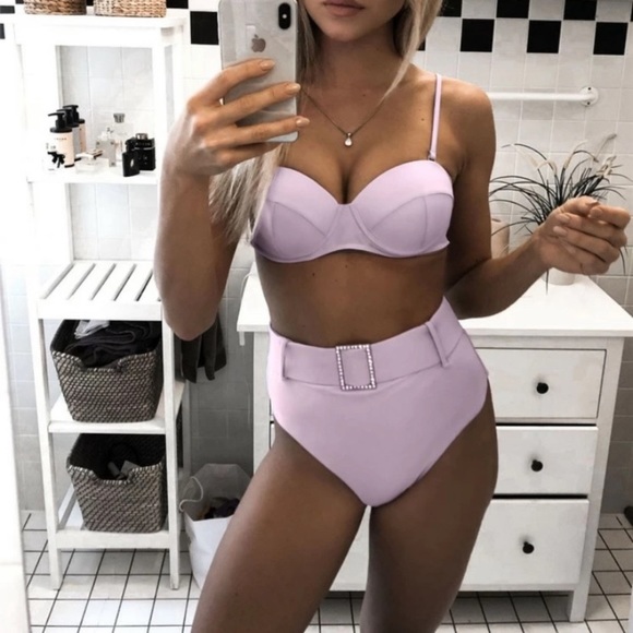 NEW PURPLE SWIM SUIT WITH CRYSTAL BELT SIZE MEDIUM - Picture 1 of 7